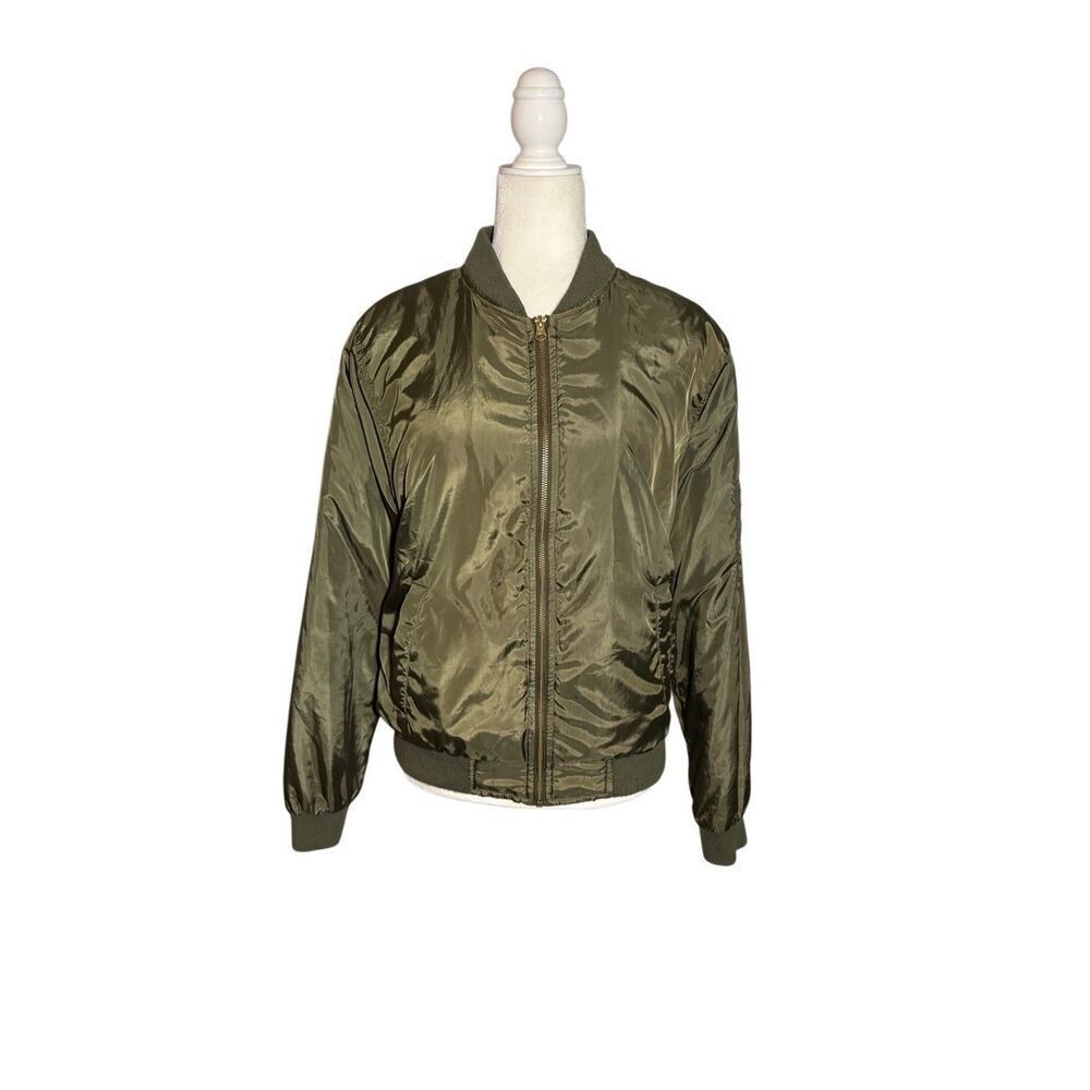 Hurley satin olive green bomber jacket with inside quilting - L